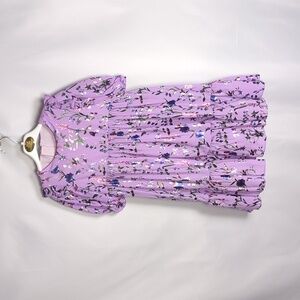 Childrensalon Lavender Floral Chiffon Gown with Puff Sleeves Size 7